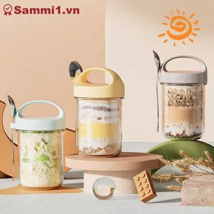 ZK 430ML Cốc Ăn Sáng Mới Bột Yến Mạch Ngũ Cốc Hạt Sữa Chua Salad Cốc Thủy Tinh Chống Rò Rỉ Yến Mạch Hộp Đựng Có Nắp Thìa Hộp Bảo Quản Thực Phẩm VN