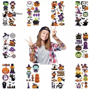 Hình xăm tạm thời bí ngô cho trẻ em, đẹp và chống nước, phù hợp Halloween