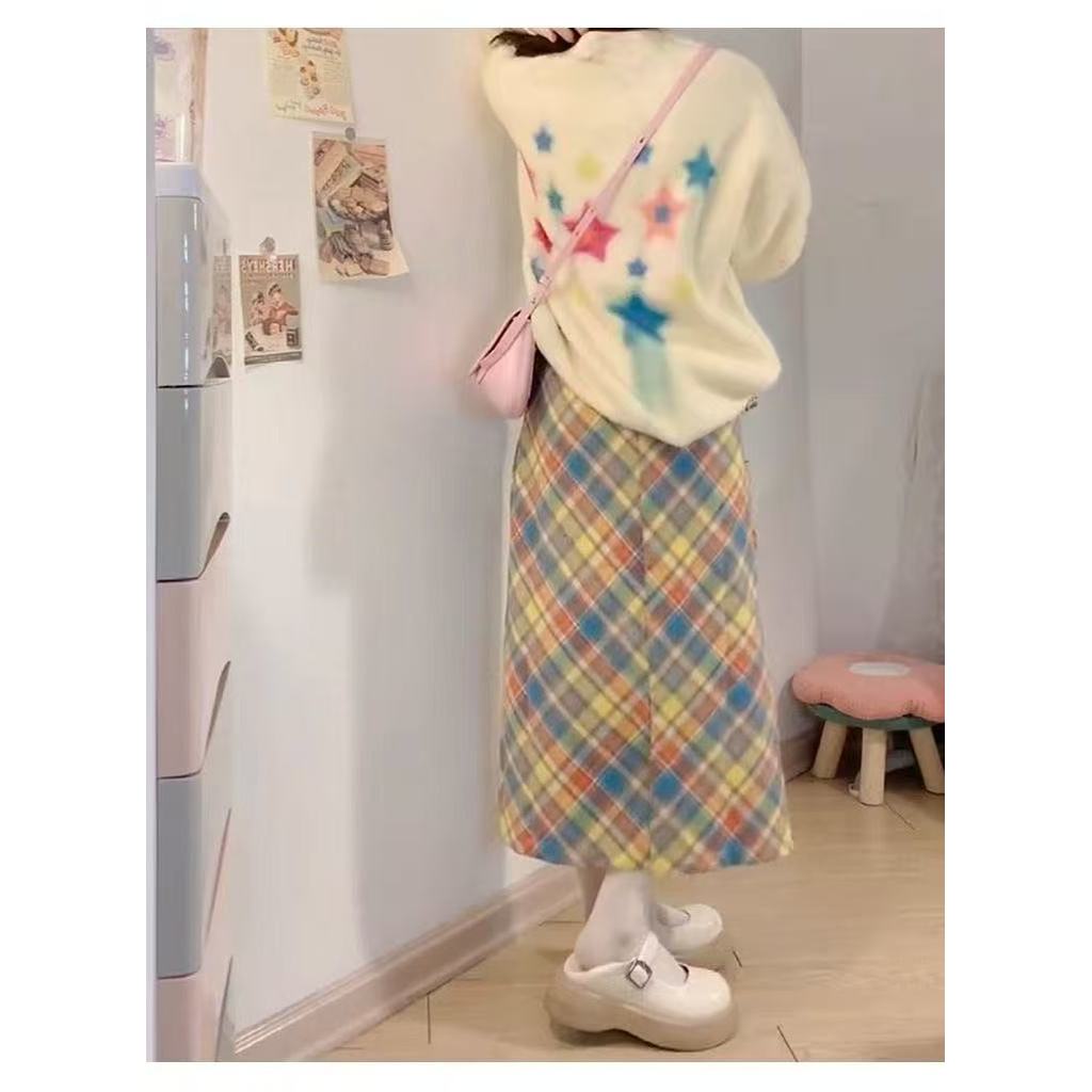 Váy kẻ sọc nhiều màu sắc nữ plus size, phong cách retro cao cấp hình dáng chữ A ôm body