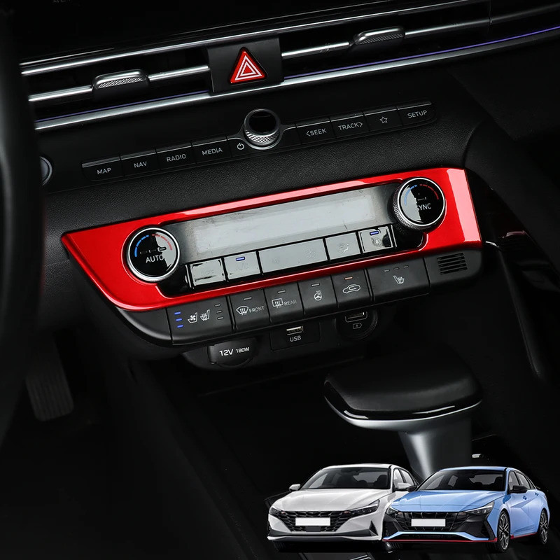 LHD / RHD Dành Cho Xe Hyundai CN7 / CN7 N 2021-2025 Màu Đỏ Nội Thất Mouldings Sợi Carbon Bảng Điều Khiển Giữa Điều Hòa Không Khí Núm Viền Bao
