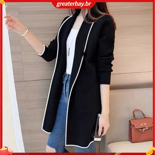 Áo khoác Cardigan dài vừa phải nữ mùa thu đông, có túi, giữ ấm, phong cách hợp thời trang Đông Nam Á