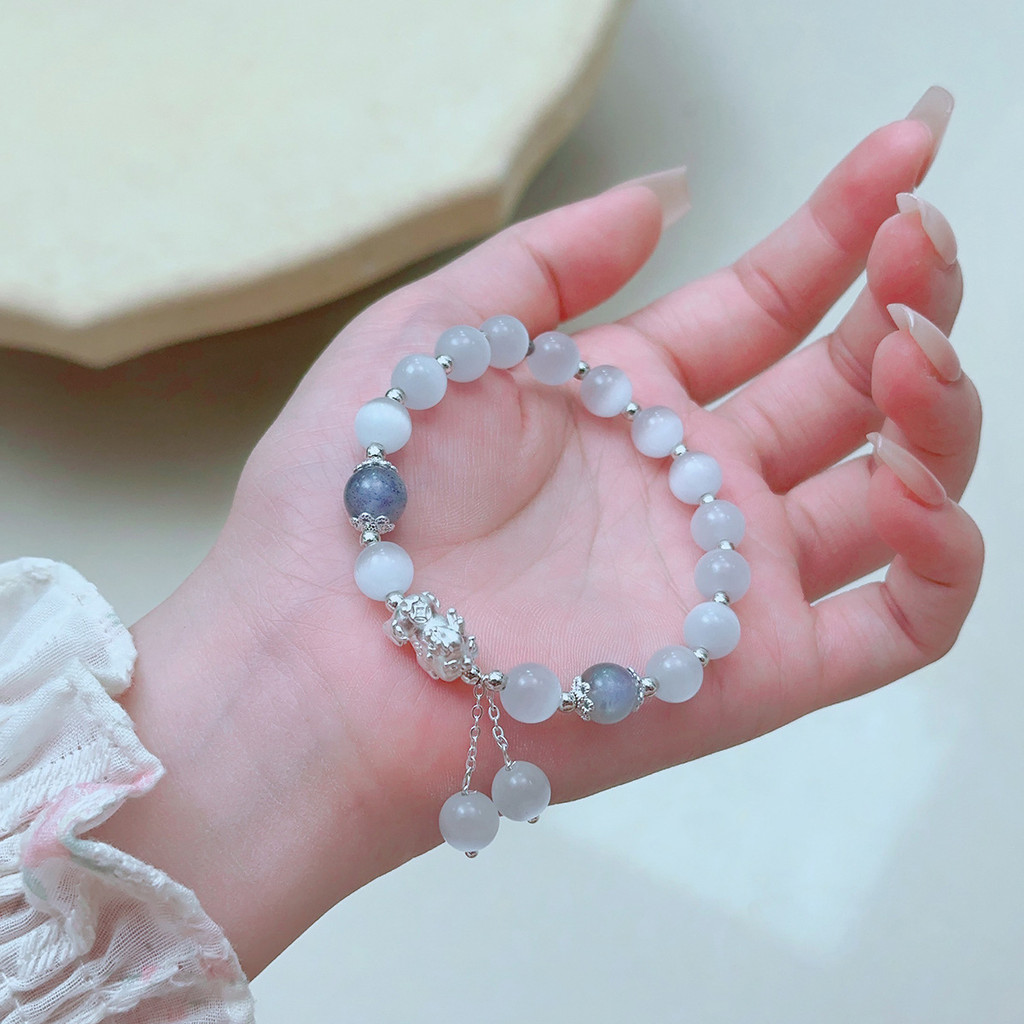 Vòng tay đá mặt trăng Obsidian tự nhiên