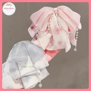 STHB Thanh Lịch Màu Hồng Voan Nút Thắt Đuôi Ngựa Kẹp Cảm Giác Cao Cấp Chảy sel Phụ Kiện Tóc Dành Cho Nữ Bé Gái VN