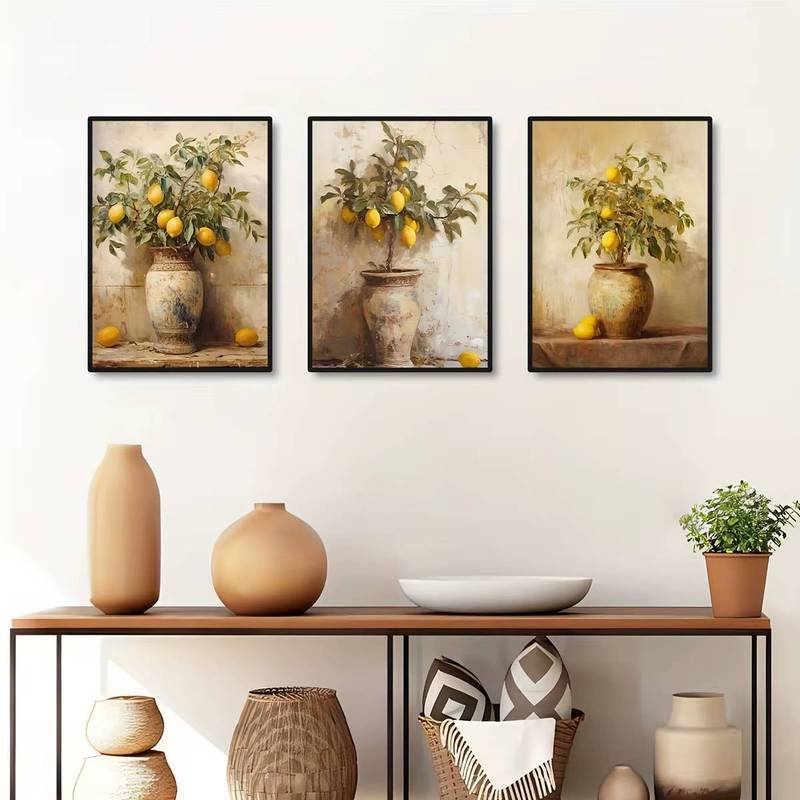 Retro Lemon Garden Canvas Poster Tươi Cây Ô Liu Nghệ Thuật Treo Tường In Hình Cho Phòng Khách Hiện Đại Văn Phòng & Mùa Hè Trang Trí Nhà Quà Tặng Tranh Vải