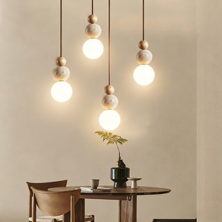 AIMI Đèn Chùm Travertine Màu Vàng Tự Nhiên Wabi Cho Phòng Ngủ Đầu Giường Phòng Khách Nhà Bếp Phòng Ăn Đèn Treo Hình Cầu Gỗ Bóng Đá