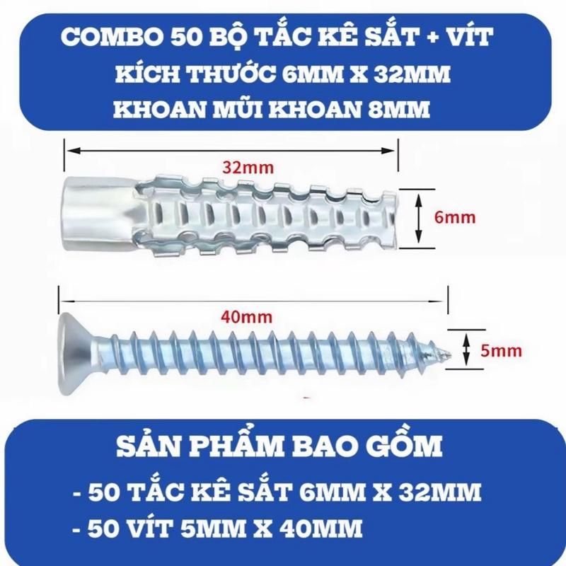 Combo 50 Tắc Kê Sắt+ 50 Vít Chịu Lực  Bằng Kim Loại Chịu Lực Cao, Tạo Sự Vững Chắc Khi Treo