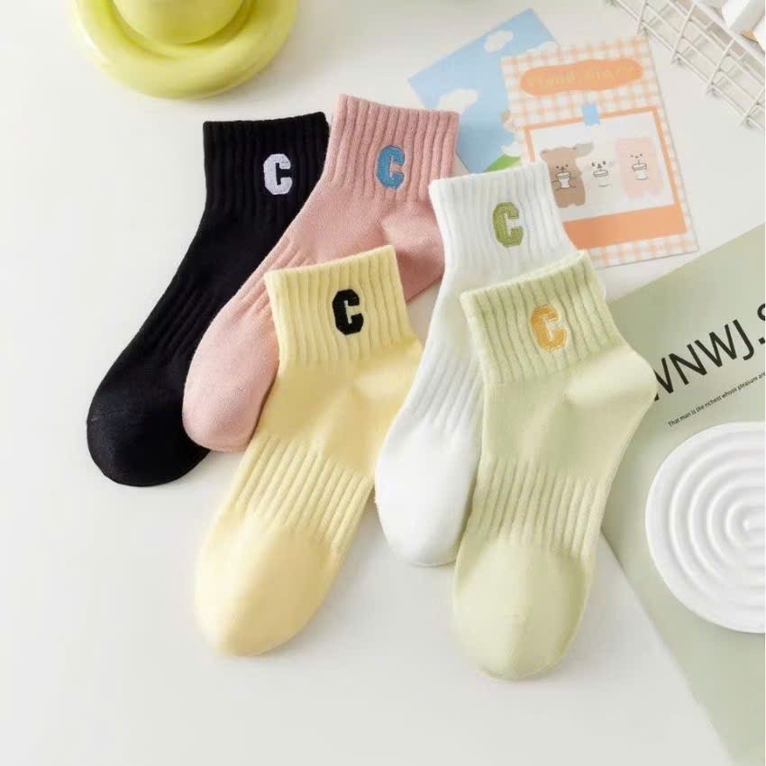 Packs 5 Đôi Tất Chữ C Cổ Ngắn 5 Màu Chất Vải Cotton Mềm Mại Thoáng Khí