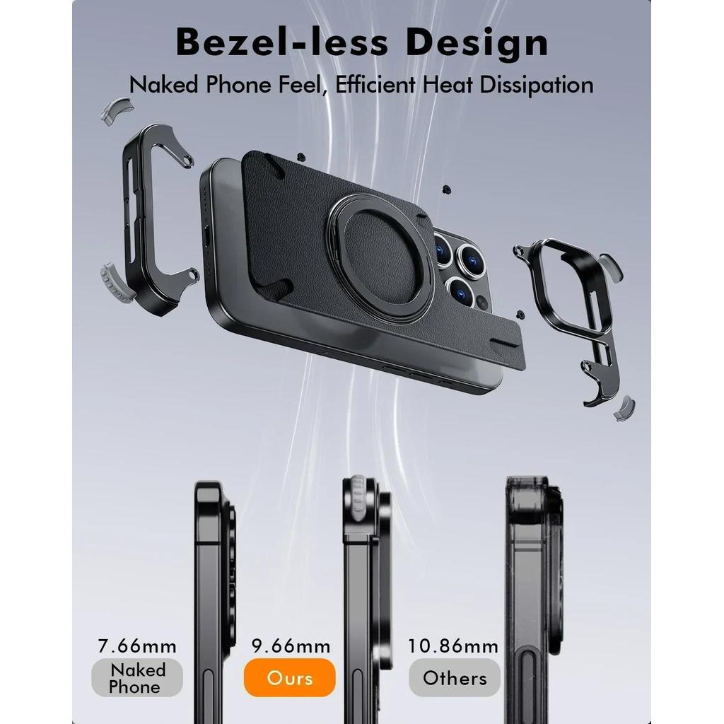 Eary cho iPhone 17 16 15 Pro Max Ốp điện thoại có chân đế 360°Vỏ da đứng xoay được Vỏ chống sốc không khung