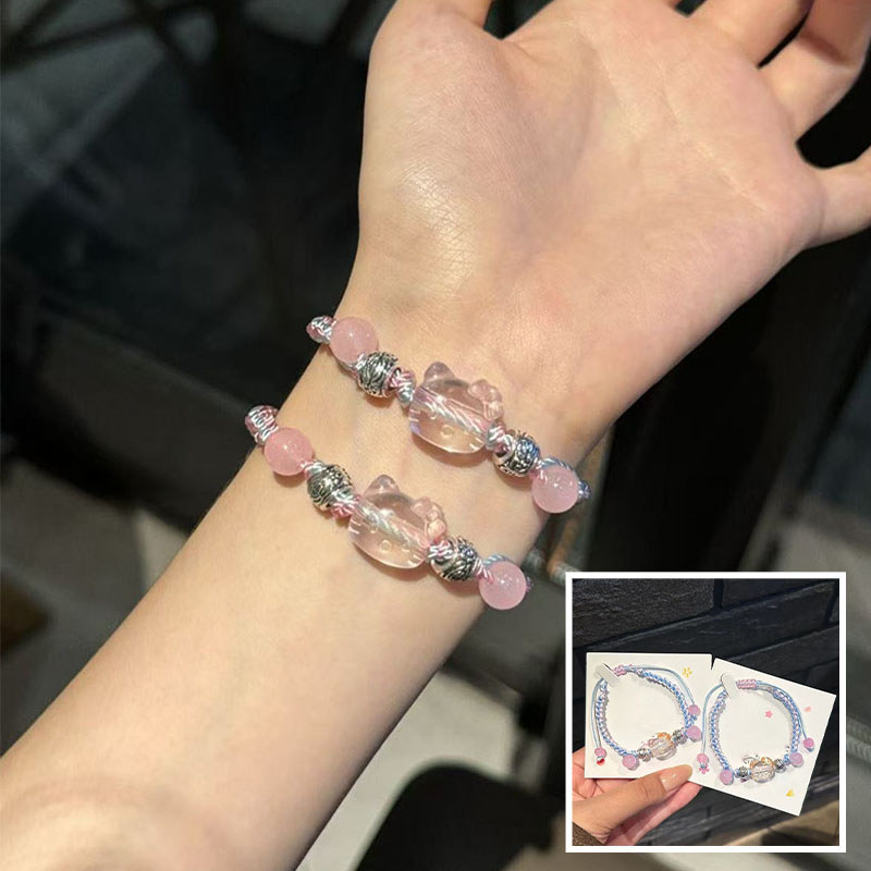 Vòng tay Hello Kitty dệt tay màu xanh hồng - phụ kiện quà tặng đáng yêu