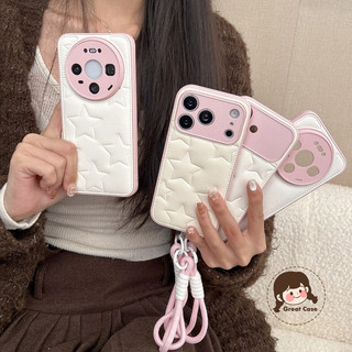 Ốp điện thoại dập nổi Ins Style Stars cho Xiaomi 17 Pro Max 15 14 Pro 13 Poco F8 F7 F6 Pro Ultra X7 Vỏ khung màu hồng dễ thương Vỏ bảo vệ ống kính sang trọng có dây buộc ngắn