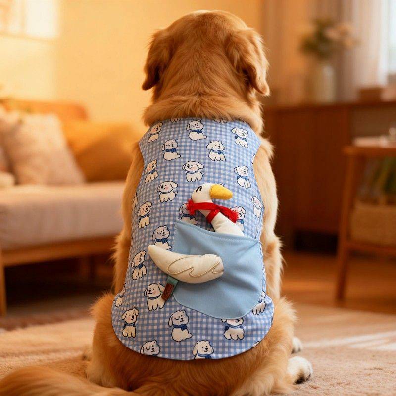 【Ready Stock】 2025 New Four Seasons Universal Border Collie Golden Retriever Cute Pet Internet Celebrity Clothes Cute Blue Plaid Duckling Doll Vest O63c