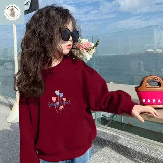 Áo nỉ dài tay cổ tròn mỏng，thoải mái，in họa tiết đơn giản，màu đỏ tía，kiểu dáng Tết Nguyên Đán dành cho bé gái，màu đỏ tía