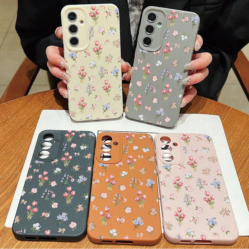 Ốp Điện Thoại Hoa Tulip Hồng Bungches Cho Samsung Galaxy S25 FE S26 S24 Ultra S23 S21 S20 FE S22 Ultra Plus Ốp Lưng Hoa Văn Vải Louche Sang Trọng Họa Tiết Màu Kẹo Chống Sốc