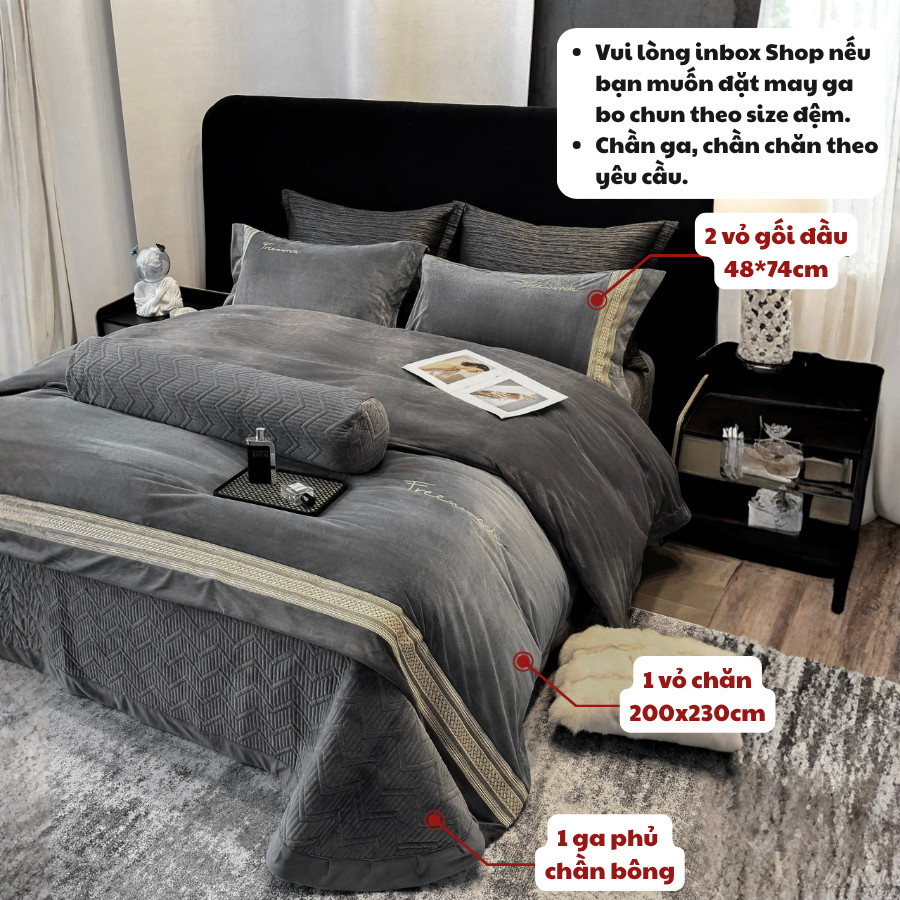 Set chăn ga 5 món chần bông nỉ nhung Memminbedding Luxury dày dặn, ấm áp, đẳng cấp sang trọng, tinh tế - Tổng hợp 68