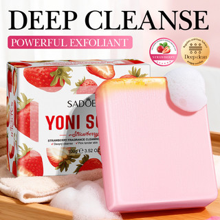 Xà Phòng Vùng Riêng SADOER Hương Dâu 100g Dịu Nhẹ Làm Sạch Tươi Mát Kèm Lưới Tạo Bọt