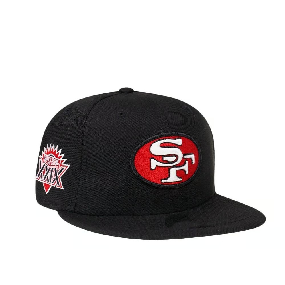 Mũ Snapback New Era San Francisco 49ers Super Bowl XXXIX, phiên bản đen kinh điển, có thể điều chỉnh, với miếng dán bên