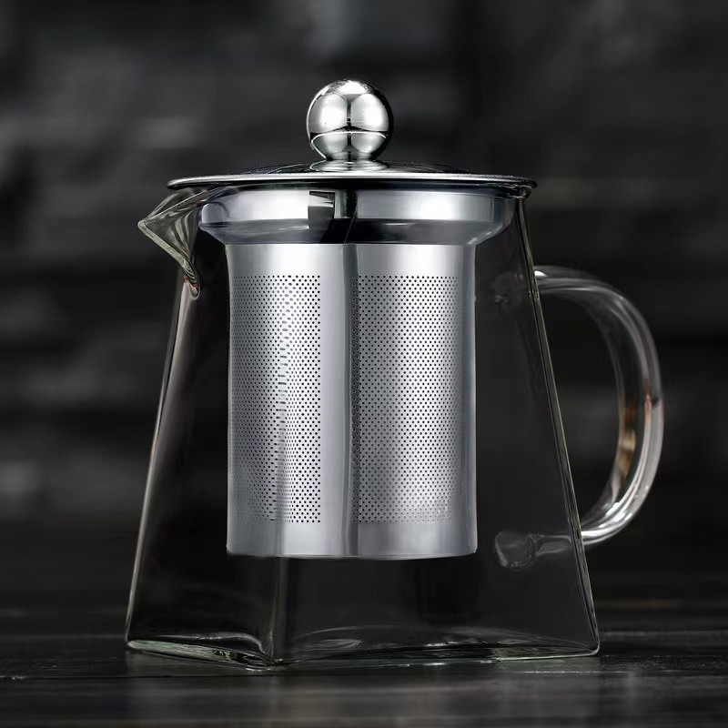Ấm trà thủy tinh vuông Ấm trà bằng thép không gỉ bằng đất sét tím có bộ lọc Ấm trà hoa nhiệt độ cao Borosilicate Fair KRGI