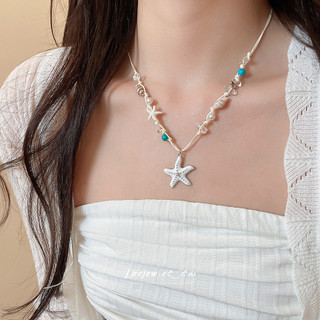 DREJEW Bộ Vòng Tay & Dây Chuyền Cổ Hình Sao Biển Vỏ Sò Dây Có Thể Điều Chỉnh Giữ Màu Bền Lâu Phong Cách Bãi Biển Đi Du Lịch Chụp Ảnh