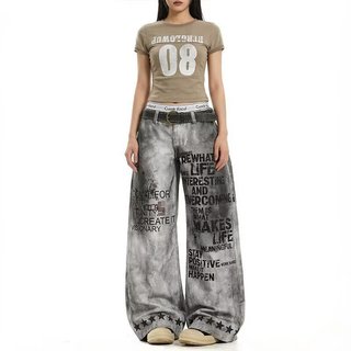 Quần jeans nam phong cách Mỹ in chữ, phù hợp mọi người