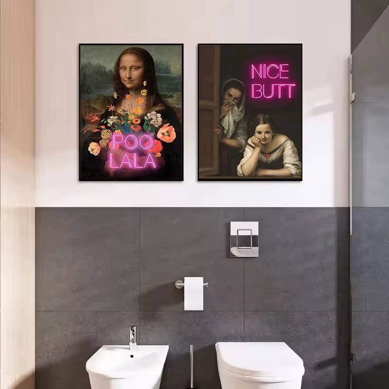 Funny Bathroom Art Mona Lisa Pearl Girl Toilet Paper Canvas Painting Art Home Wall Decor Canvas Poster
