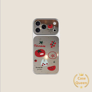 Phim hoạt hình đơn giản dễ thương Vỏ gương trang điểm cà chua tương thích cho IPhone Air 13 15 11 16 17 12 14 Pro Max XR X XS Max 15 16 14 Plus Vỏ mới sáng tạo hợp thời trang