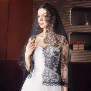 Khăn choàng cầu nguyện DARON Veil, Khăn choàng ren cưới hoa rỗng, Ren mềm mại thoáng khí đơn giản Viền đầu cô dâu Gạc Nhà thờ