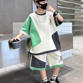 Set đồ bé trai thể thao – áo thun tay ngắn phối màu + quần short nhanh khô mùa hè