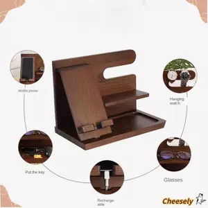 Giá để đồ CHEESELY, Giá đỡ điện thoại bằng gỗ đa chức năng bền bỉ, Giá đỡ sạc máy tính để bàn quyến rũ phong cách đơn giản Vestiuble