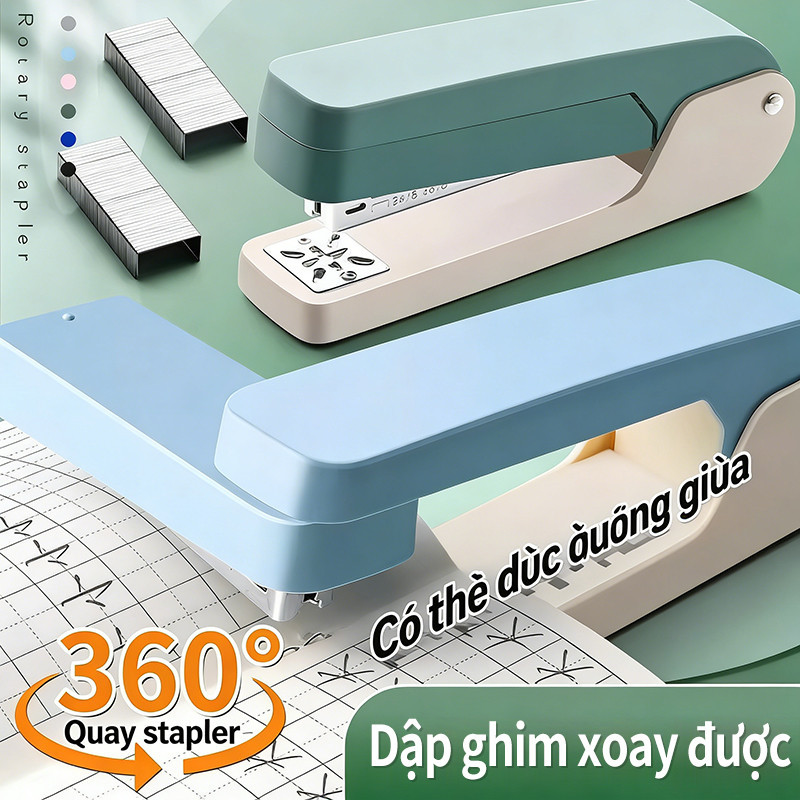 Dập ghim xoay chiều 360 độ cao cấp bấm giấy dày chắc chắn cho học sinh văn phòng tiện lợi hiện đại
