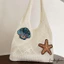 Túi đeo vai dệt kim nữ Sequined Seashell Starfish Patch Tote dệt lớn