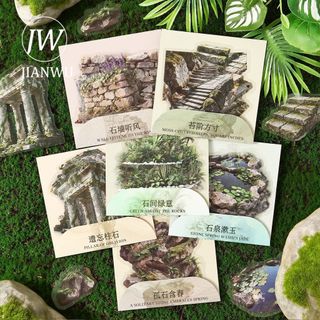 JIANWU Đá Của Mọi Sự Sống Series Vintage Đá Xây Dựng Phong Cảnh Chất Liệu Cắt Dán PET Nhãn Dán Sáng Tạo Tạp Chí Văn Phòng Phẩm
