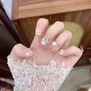 Vườn Monet Cao Cấp Hoa Khô Làm Móng Tay Mắt Mèo Ngắn Nguyên Chất Handmade Làm Trắng Da Sang Trọng Miếng Dán Có Thể Tháo Rời Đeo Được