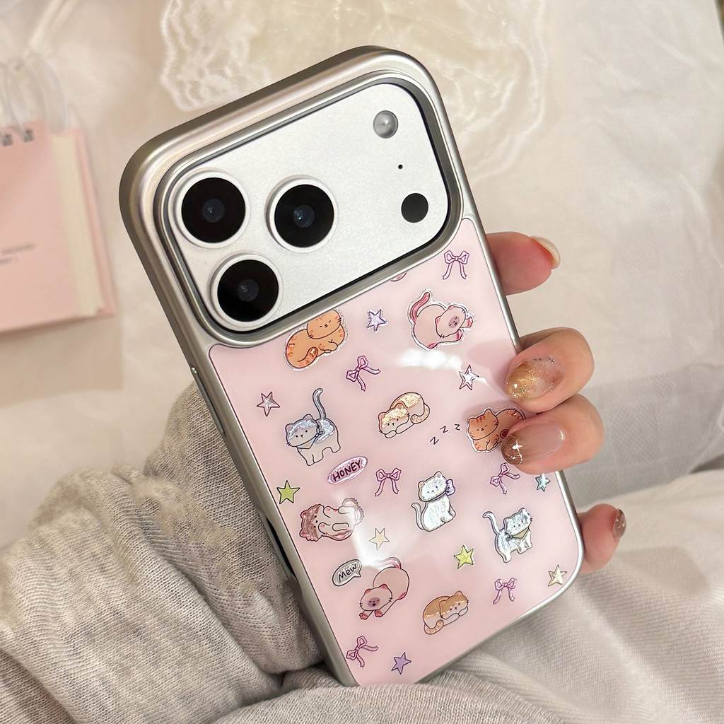 Ốp Điện Thoại Mèo Con Màu Hồng Dễ Thương Cho IPhone 17 Pro Max 17 16 15 14 13 Ốp Điện Thoại Chống Rơi KHX9