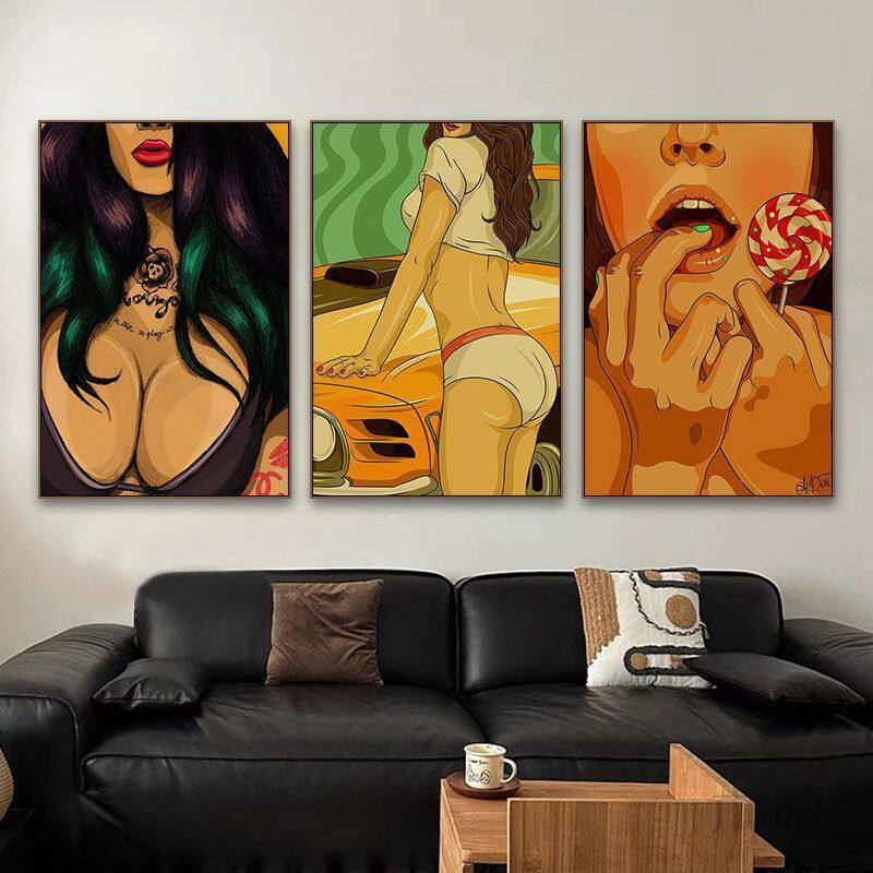 American Retro Bar Canvas Painting No Frame, Wall Art for Pub, KTV Box, Bathroom & Toilet Decor