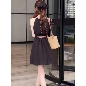 Đầm cổ tròn không tay phong cách Pháp, phù hợp mùa hè, tạo dáng gọn gàng