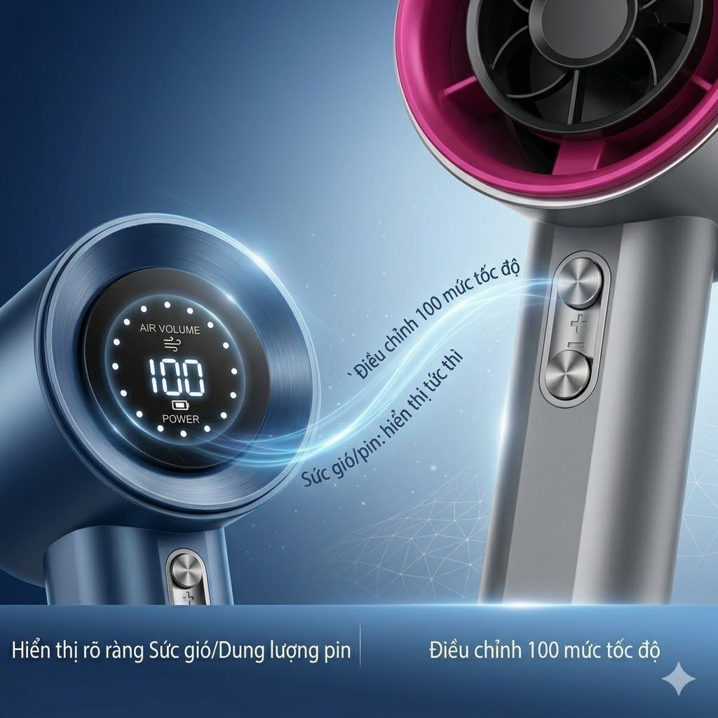 Quạt Cầm Tay Mini Turbo 100 Cấp Gió Mạnh - Pin 4000mAh Màn Hình LED Sạc Type-C Tặng Dây Đeo Du Lịch