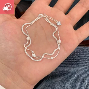 Vòng tay nữ hai lớp hạt tròn màu trắng, thiết kế thời trang và tinh tế