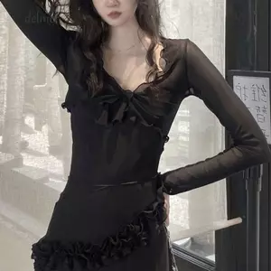 Áo len cardigan trong suốt DELMER, Áo len lưới dài tay có nút thắt, Áo sơ mi cổ chữ V ngắn đơn giản Hàn Quốc dành cho nữ du lịch