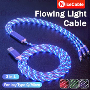 Cáp dữ liệu ánh sáng chảy đầy màu sắc 1,2M / 2M 3 TRONG 1 USB sang Type C / IOS / Micro Dây sạc điện thoại Cáp sạc nhanh 5A Tương thích rộng rãi
