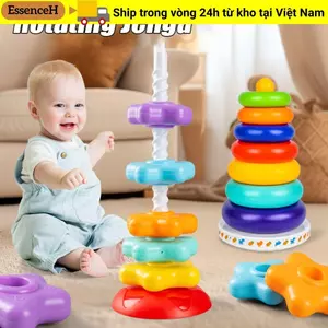ESSENCEH Đồ chơi xếp hình xếp chồng lên nhau cho bé, Tháp quay cầu vồng Tháp vòng Montessori, Đồ chơi giáo dục sớm Đồ chơi xếp chồng quay Trẻ em phát triển kỹ năng vận động