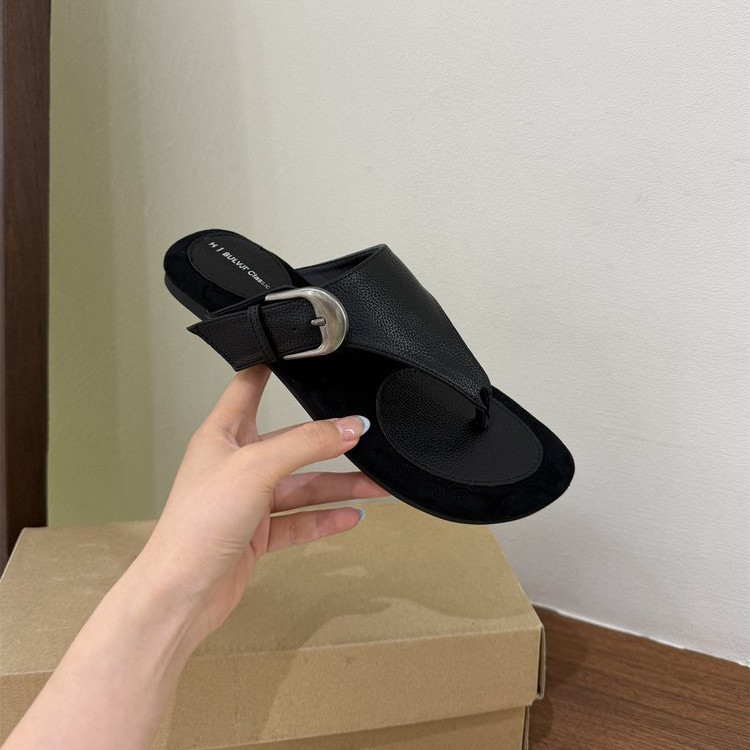 Phong Cách Hàn Quốc Thời Trang Mũi Tròn Thấp Gót Hàng Ngày Mặc Ngoài Trời Dép PU Chống Trơn Trượt Chống Mài Mòn Niche Tính Khí Phẳng