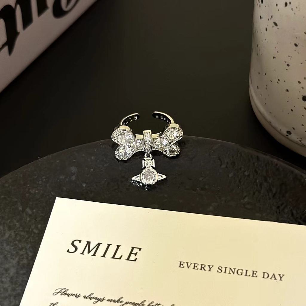 Nhẫn nữ thời trang khảm zircon xương bướm và Sao Thổ, thiết kế đa năng và có thể điều chỉnh