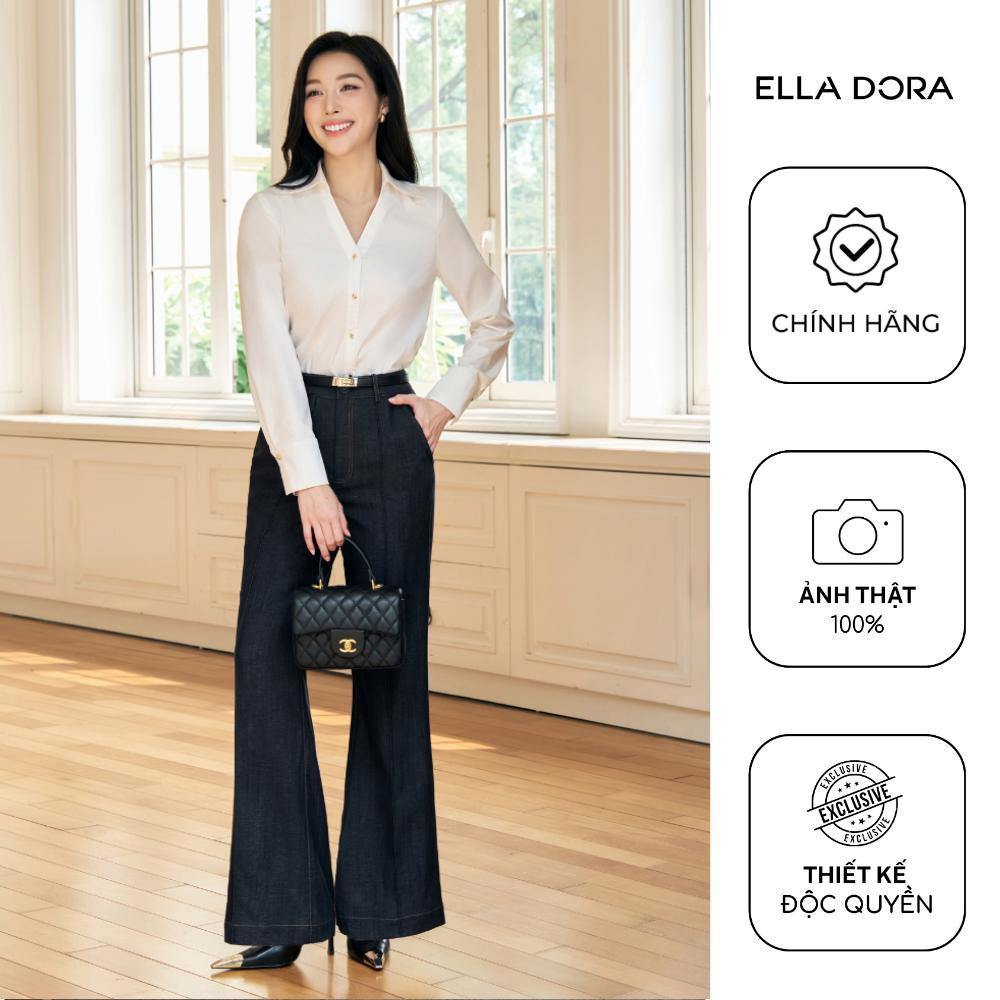Quần ống loe nữ ELLA DORA thiết kế form ôm dài gân nổi phong cách công sở màu XANH NAVY [Q44]