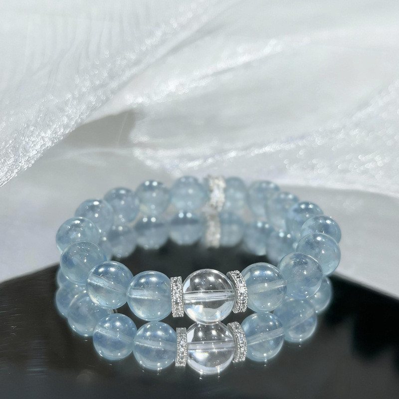 Vòng tay pha lê chalcedony xanh aquamarine tự nhiên