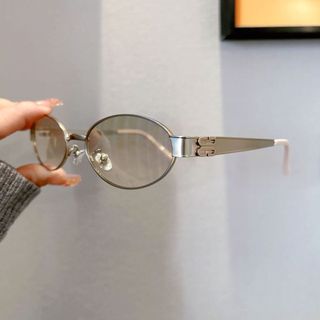 Kính mát hình bầu dục phong cách retro châu Âu và Mỹ, làm từ kim loại cũ, chống tia cực tím