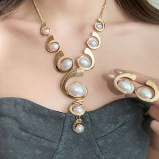 Bộ Vòng Cổ và Bông Tai Thiết Kế Bầu Dục Xu Hướng Châu Âu và Mỹ