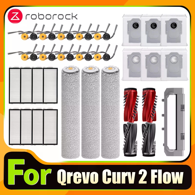 Roborock Qrevo Curv 2 Dòng Robot Hút Bụi Phụ Kiện Túi Bụi Bàn Chải Bên Chính Bộ Lọc Hepa Lau Nhà Vải Phụ Kiện