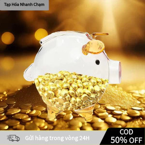【COD】Bình heo đất mini thủy tinh trong chứa được nhiều xu vàng là vật trang trí góc học tập làm việc thêm sinh động