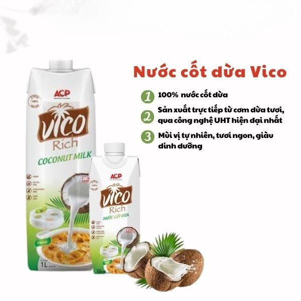 [Giá Sỉ] Nước Cốt Dừa VICO RICH Hộp 1L,Thơm Ngon Béo Ngậy Nguyên Chất Chuẩn Vị Tự Nhiên