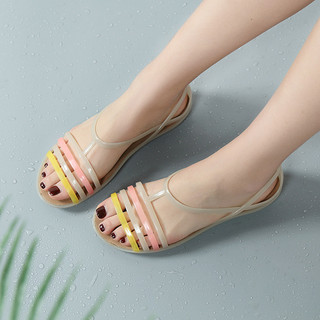 HY Mùa Hè Giày Sandal Nhựa Đế Mềm Nữ Đi Biển Lỗ Giày Chống Trơn Trượt Kích Thước Lớn Gót Đế Bằng Pha Lê Thạch Giày Nữ